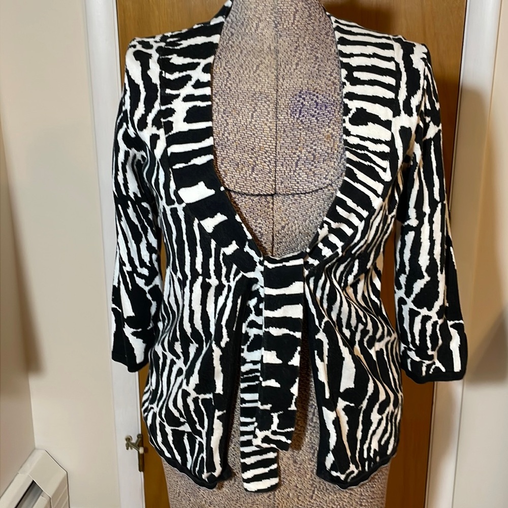 Christopher & Banks Womens Medium Black and White Tie Cardigan